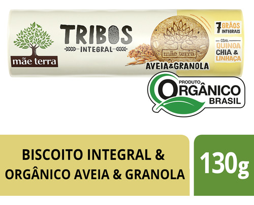 Biscoito Integral Orgânico Aveia e Granola Mãe Terra Tribos Pacote 130g