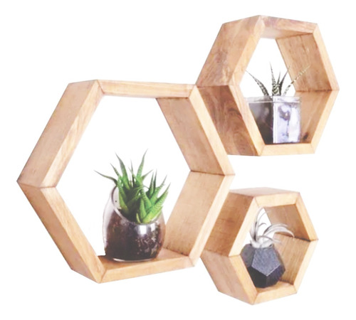 Repisa Hexágono En Madera X 3 - Medidas Diferentes, Nuevos 