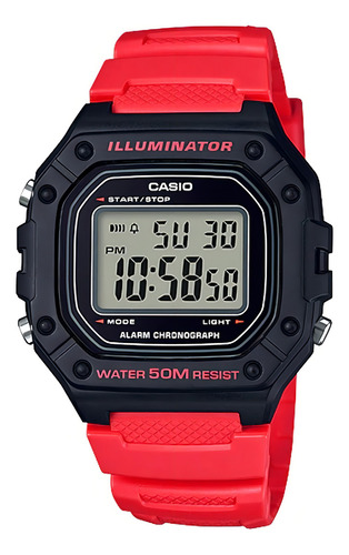 Reloj Casio Youth W-218h-3av De Cuerpo Color Negro Rojo Rojo Negro Gris