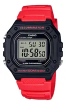 Comprar Reloj de pulsera Casio Youth W-218H-3AV de cuerpo color negro, digital, para hombre, fondo gris, con correa de resina color rojo, dial negro, minutero\u002Fsegundero negro, bisel color negro, luz ámbar y h