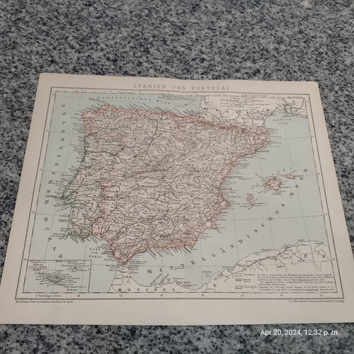 Mapa Alemán - España Y Portugal - 1896 - 31x25cm