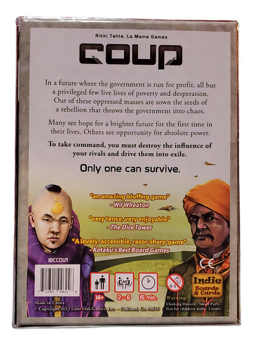Coup Indie Board Game Juego Mesa Cartas Dystopian Universe