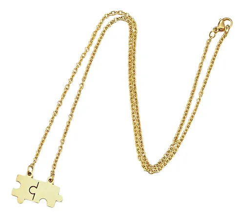 Collar Para Mujer Con Dije Puzzle Rompecabezas Color Oro