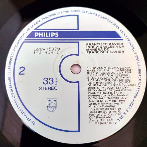 Inolvidables A La Manera De Francisco Xavier Insert Lp