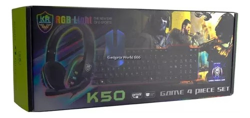 Kit Teclado + Mouse + Audifono + Mousepad Set Gamer K50