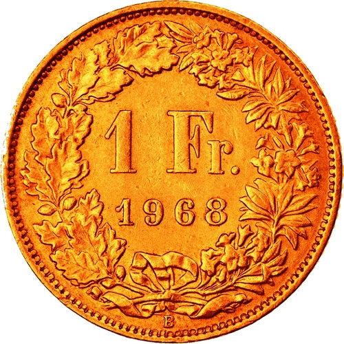 Suiza - Moneda 1 Franco Suizo Del Año 1968 Bañado En Oro 24k