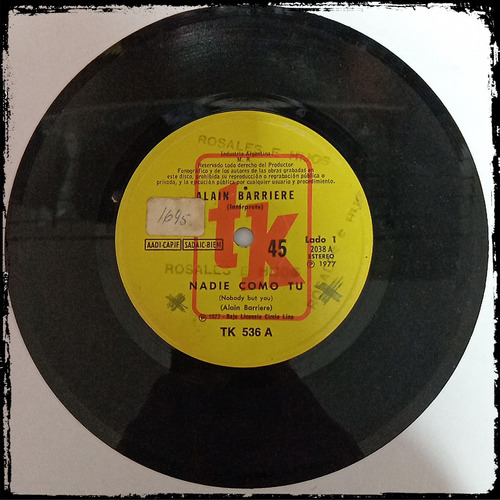 Alain Barriere - Nadie Como Tu - 1977 Tk Vinilo Single