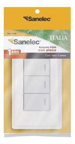 Placa Con Apagador Triple Sencillo Sanelec Italia 12 Pack
