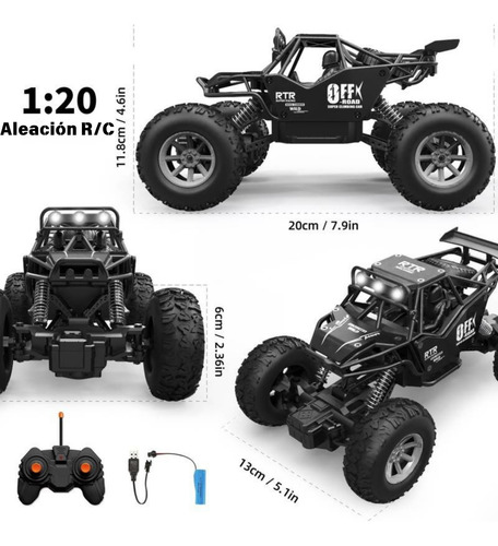 Todo Terreno Rc Control Remoto Recargable Carro Con 3 Luces