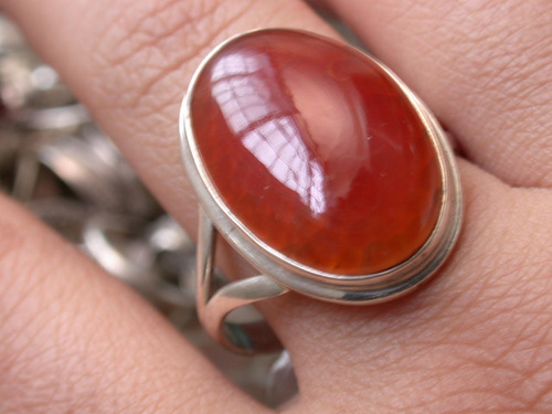 Luli Anillo Plata 925 Enorme Piedra Agata Fuego Naranja