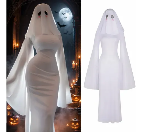Disfraz De Fantasma Blanco Cosplay Para Mujer Halloween Sexy