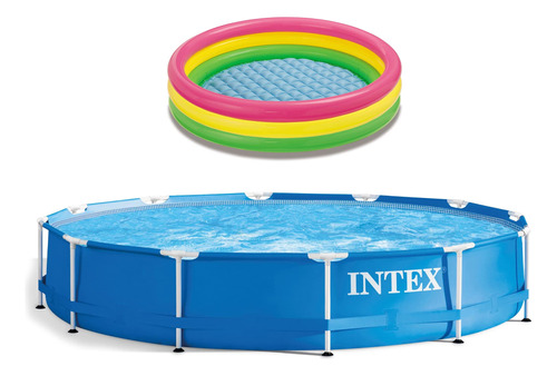 Intex Piscina Redonda Sobre El Suelo Con Estructura Metáli.