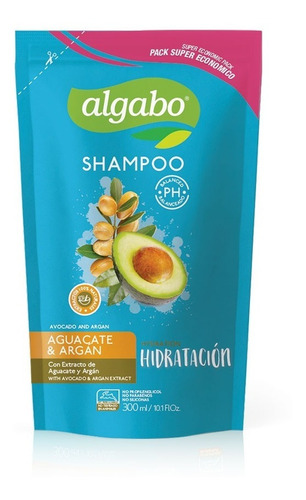 Shampoo Aguacate Y Argan Hidratación 300ml Algabo Ecopack