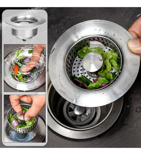 Cesta De Desagüe 3 En 1 Con Tapón Para Fregadero De Cocina D