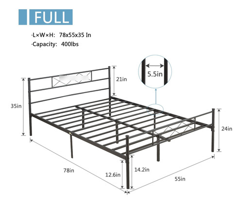 Base De Cama Matrimonial Con Cabecero Y Plataforma Resistent