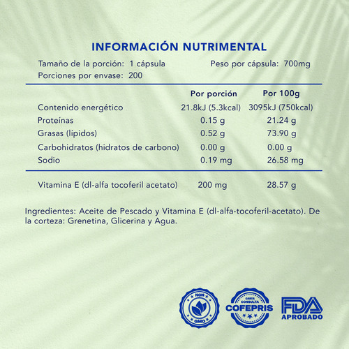 Vitamina E + Omega 3 Antioxidante | 200 Cápsulas | Naturagel Sabor Sin sabor