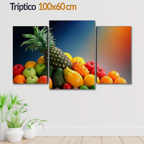 Cuadro Decorativo Moderno Frutas Bodegon Jd-0427 G Tríptico 100x60 Cm Sin Marco