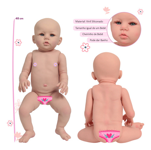 Boneca Reborn Careca Princesa Abigail Toda De Vinil 10 Itens