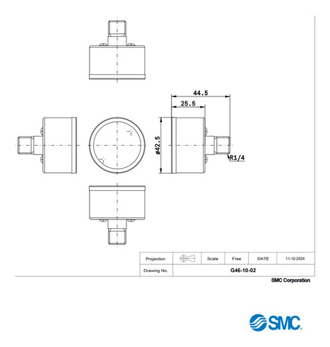 Manômetro 0 - 1 Mpa (10 Bar) R1/4 G46-10-02 - Smc