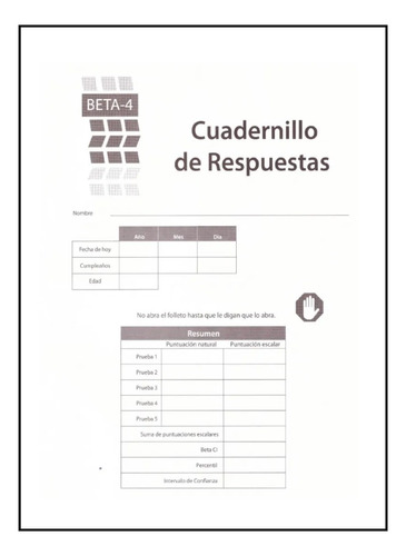 Beta-4 Cuadernillo De Respuestas Paquete 25