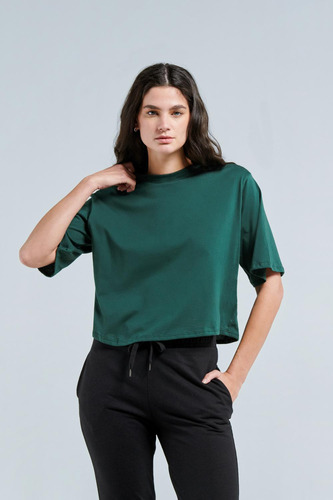 Camiseta Unicolor Oversize De Silueta Crop Top Con Manga Cor