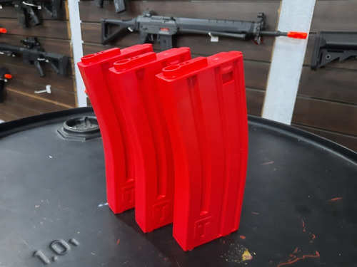 Imagem 3 de 3 de Combo 3x Airsoft Magazine Carregador Mid Cap M4 Vermelho