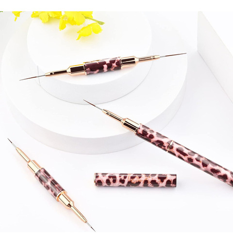 Nuevo Pinceles For Uas, 5 Piezas, Doble Punta, Leopardo