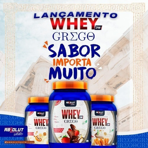 Whey Grego 3w 900g - Absolut Nutrition - Melhor Que Top 3w Sabor Beijinho/Cookies/Choco Branco