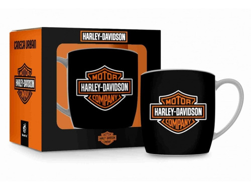 Caneca Personalizada Harley Davidson Preta Porcelana 360ml