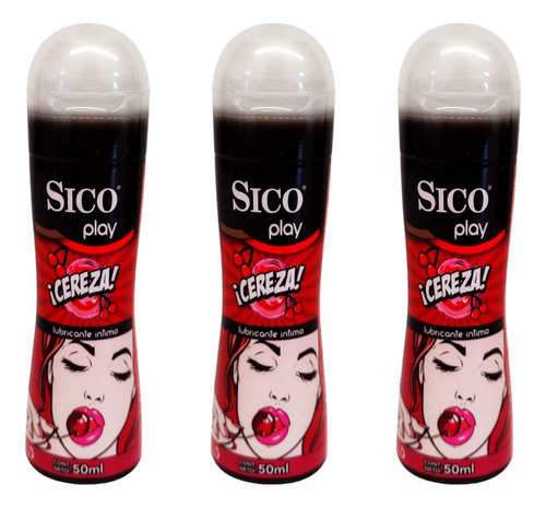 Lubricante Intimo Sico Play Cereza 50ml Pack 3pz