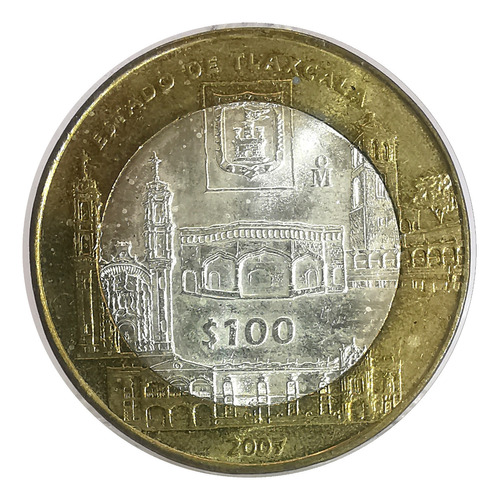 100 Pesos Estado Tlaxcala 2da Fase Bimetálica  Plata 2007