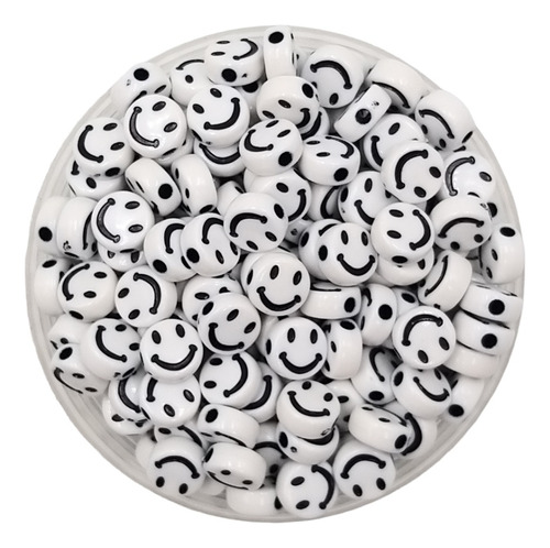 50u Cuentas Redondas Blancas Carita Smiley Emoji Negro 1 Cm
