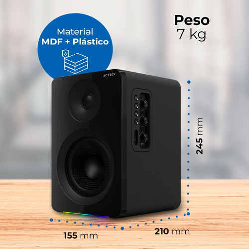 Bocinas Acteck Dynamic Exact R BS700 Inalámbrico Sonido 2.0 Bluetooth 5.3 50W RMS Iluminación RGB Blanco AC-940825