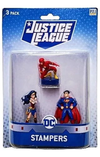 Liga De La Justicia Sellos Stampers X 3 Figuras Dc Comics