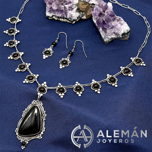 Precioso Set De Collar Y Aretes De Plata 925 Modelo Ónix 4