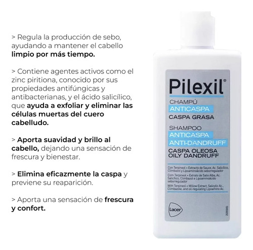 Pilexil Shampoo Anticaspa Grasa Frasco Con 300 Ml
