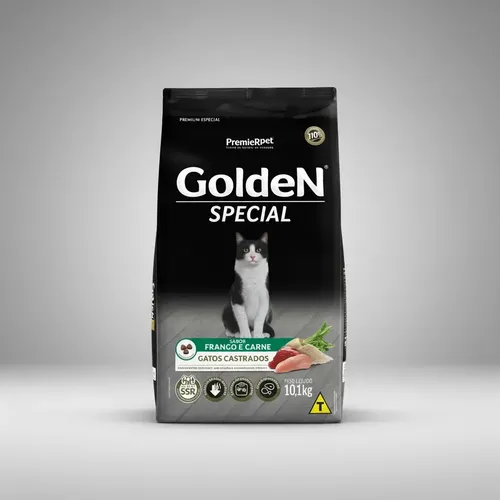 Racao Golden Gatos Special Castrados Sabor Frango E Carne 10.1 Kg