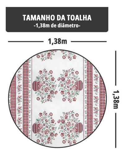 Toalha Mesa Plástica Térmica Bordada Vm 4 Lugar Redonda 1,38