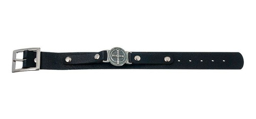 Imagem 3 de 4 de Pulseira Em Couro Medalha De São Bento Preta