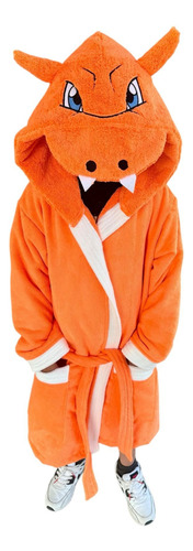Bata De Baño Microfibra Charizard Pokemon Gorro Bordado