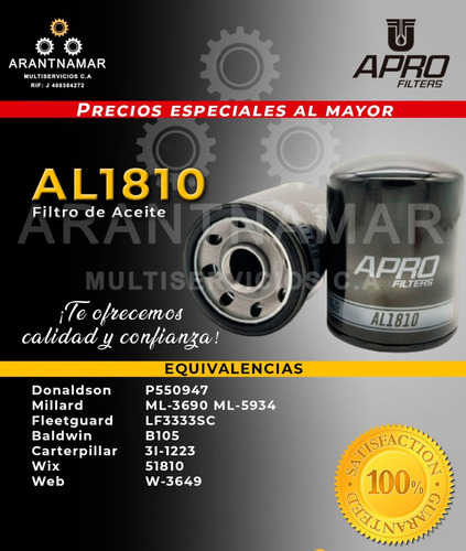Filtro Aceite Apro Al1810 51810 P550947 B105 W-3949