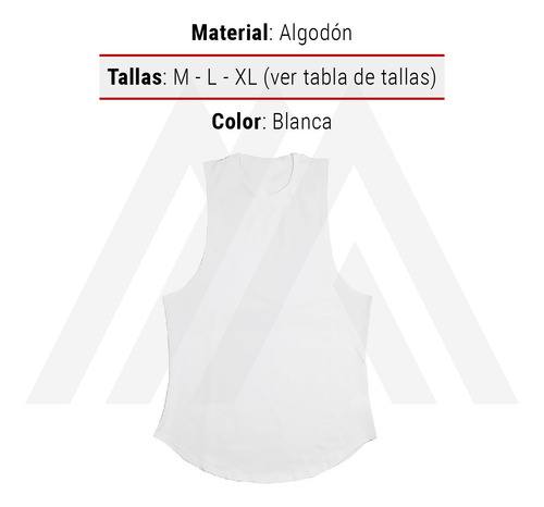 Imagen 8 de 10 de Polera Deportiva Musculosa Hombre Gimnasio Algodón Blanco