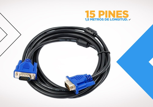 Imagen 9 de 10 de Cable Vga Monitor Doble Filtro Macho Macho Proyector Lcd Pc