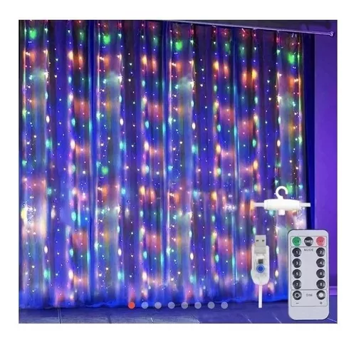 Cortina Luces Led Usb Tipo Lluvia 8 Funciones 300 leds Colores