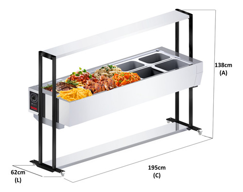 Buffet Carrinho Self Service Térmico 10 Cubas Inox 220v Saro