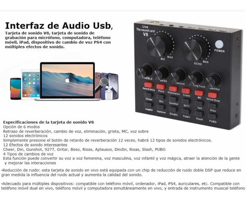 Imagen 2 de 6 de Tarjeta De Sonido (interfaz De Sonido) V8 Mezclador