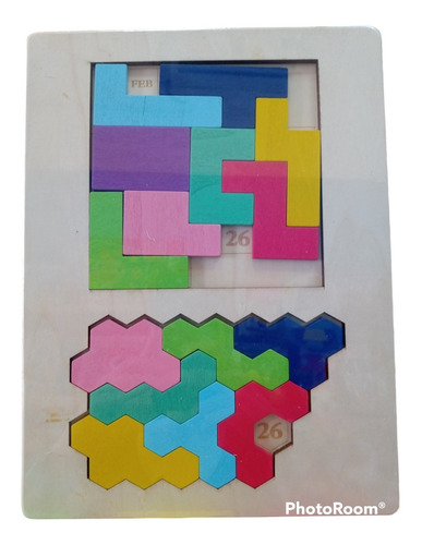 Rompecabezas Tetris Calendario Madera Destreza Niños Montess