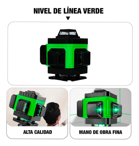 Nivel Láser Verde 16 Líneas 4d Batería Multiusos + Lentes