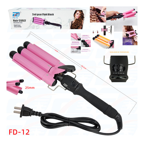 Waflera Fd Triple Rizadora De Cabello Ondas Playeras Color