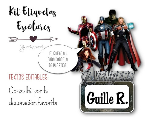 Etiquetas Escolares Imprimibles Avengers #2 Editables